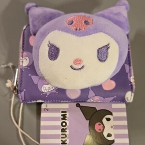Loungefly Sanrio Kuromi Hearts Plush Face Mini Zipper Wallet NWT